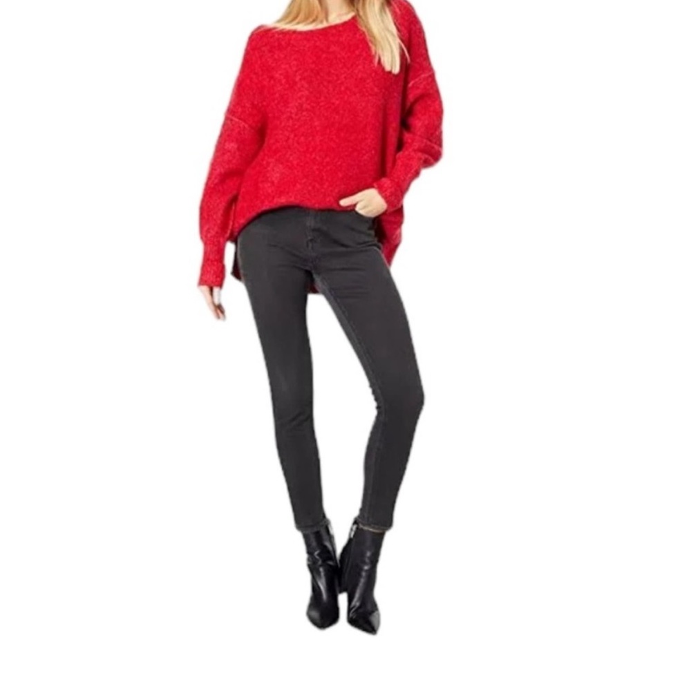 EUC free people Moira slouchy tunic sweater in cherry red.